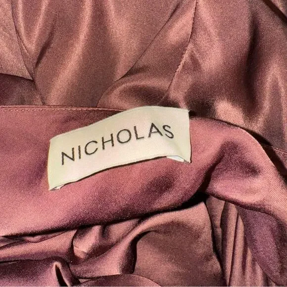 NICHOLAS Galilea High Neck Gold Trim Maxi Dress Espresso 6 - Picture 16 of 16